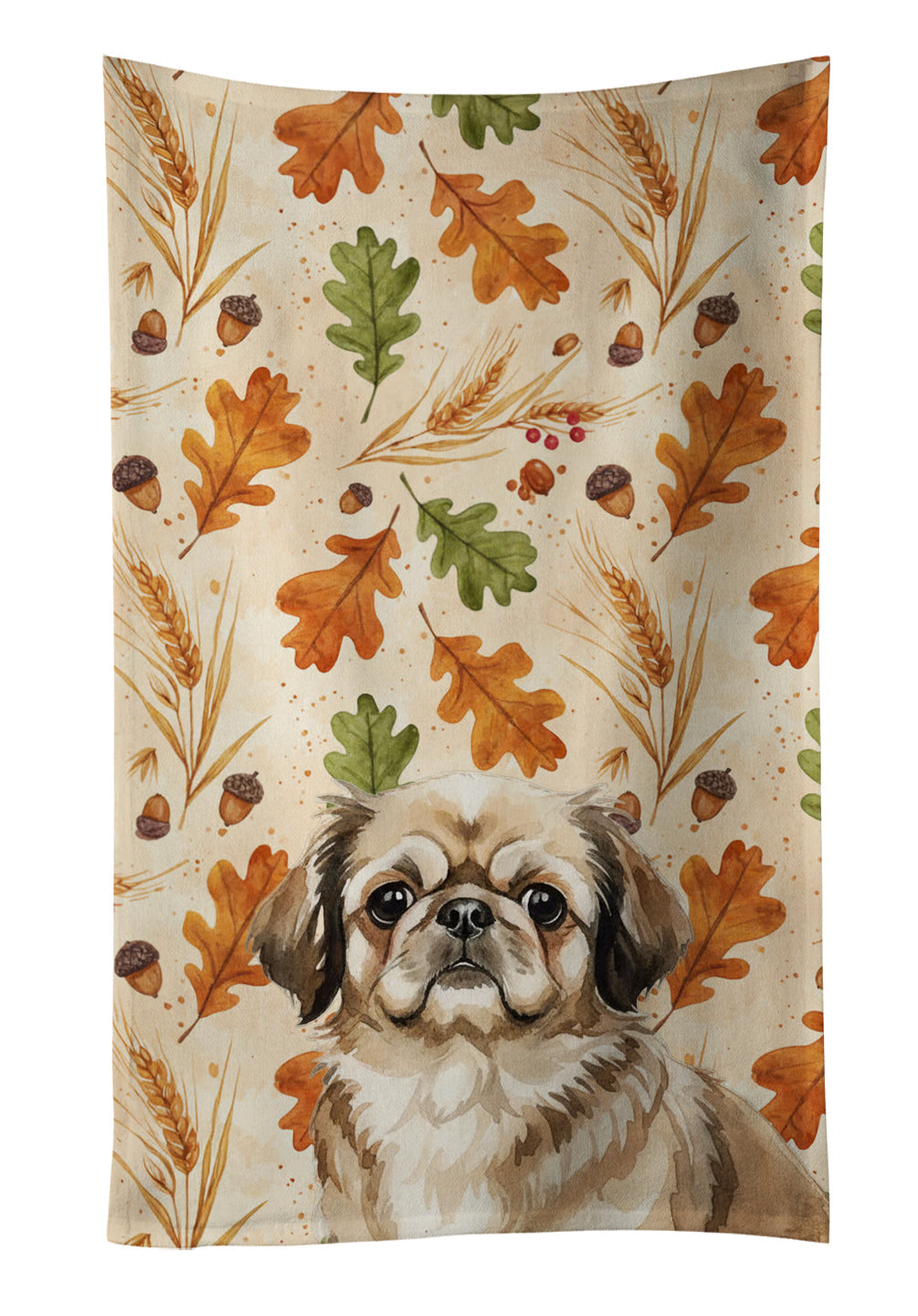 Sable Pekingese Heirloom Fall Kitchen Towel Velour Plush Front and Cotton Loop Back Machine Washable