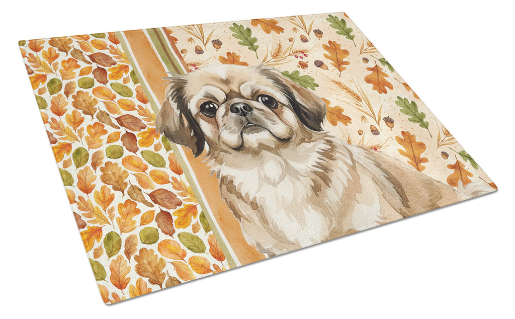 Sable Pekingese Heirloom Fall Cutting Board Tempered Glass Kitchen Cutting Surface, Heat Resistant Chopping, Non-Slip Feet, Food Prep & Serving