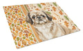 Sable Pekingese Heirloom Fall Cutting Board Tempered Glass Kitchen Cutting Surface, Heat Resistant Chopping, Non-Slip Feet, Food Prep & Serving
