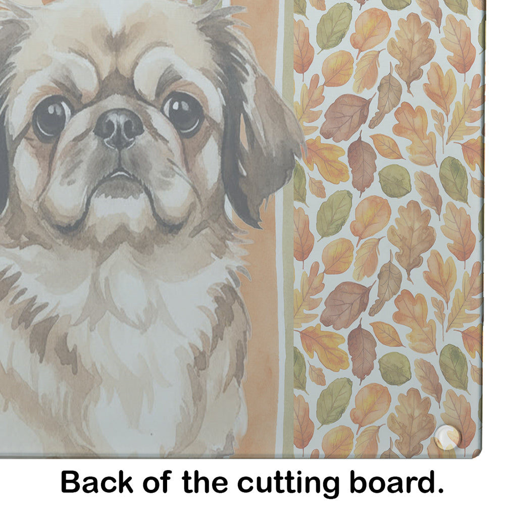 Sable Pekingese Heirloom Fall Cutting Board Tempered Glass Kitchen Cutting Surface, Heat Resistant Chopping, Non-Slip Feet, Food Prep & Serving