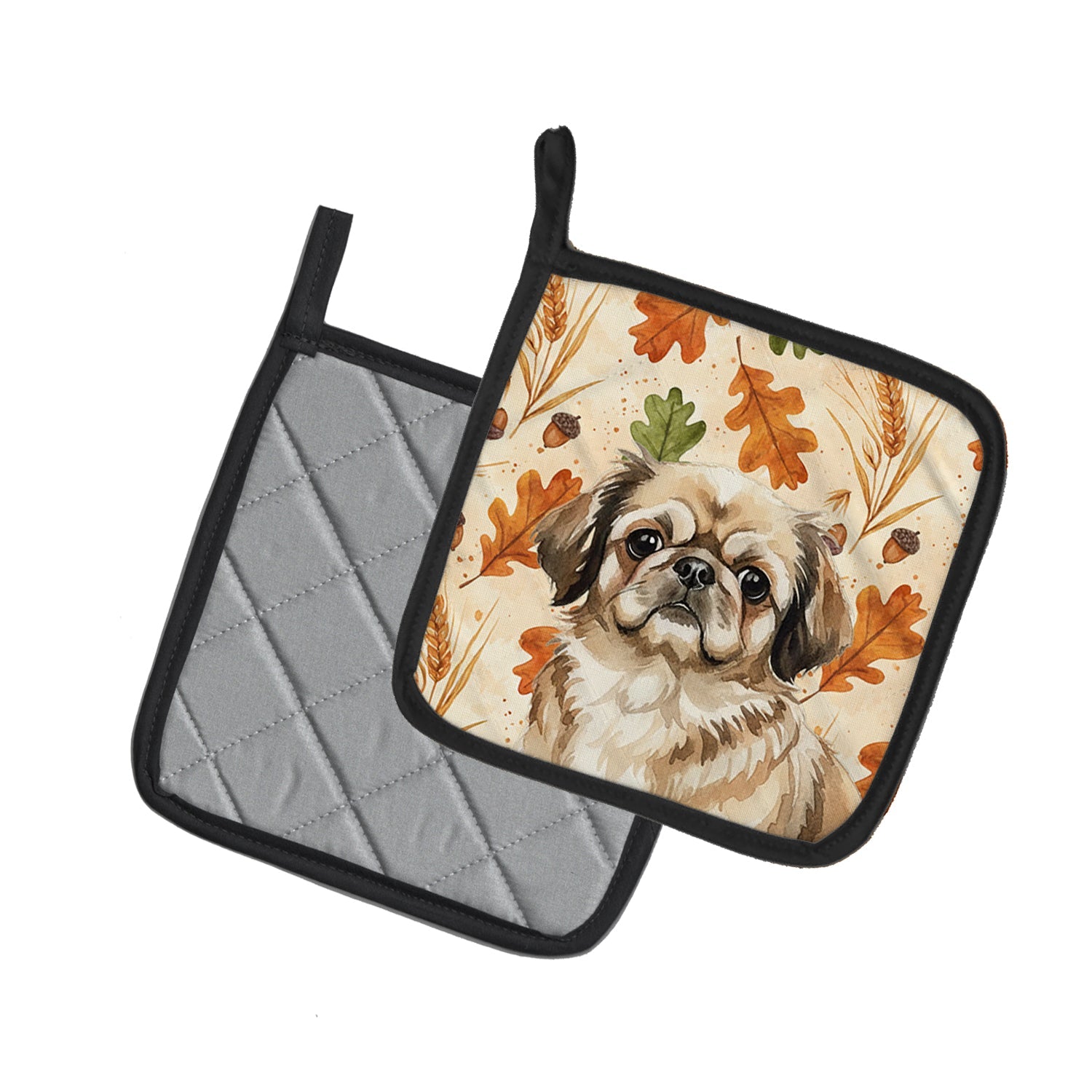 Sable Pekingese Heirloom Fall Pot Holder Set of 2 Heat Resistant Quilted Hot Pads 7.5 x 7.5 Inch, Insulated Kitchen Trivets for Cooking & Baking