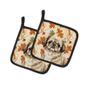 Sable Pekingese Heirloom Fall Pot Holder Set of 2 Heat Resistant Quilted Hot Pads 7.5 x 7.5 Inch, Insulated Kitchen Trivets for Cooking & Baking