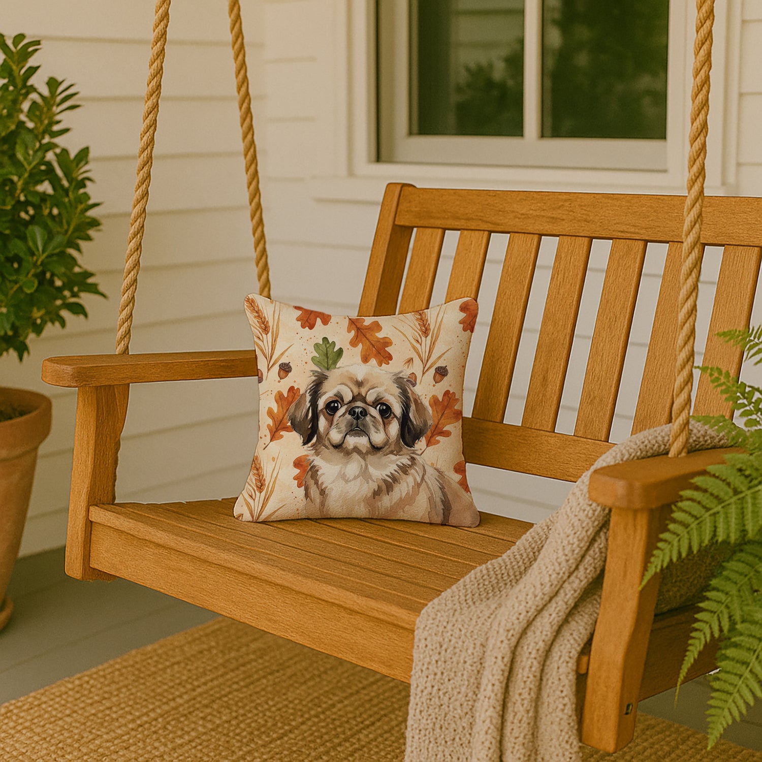 Sable Pekingese Heirloom Fall Decorative Throw Pillow 14x14 Indoor Outdoor Accent Cushion, Fabric Cover with Insert for Sofa, Bed, Porch & Living Room