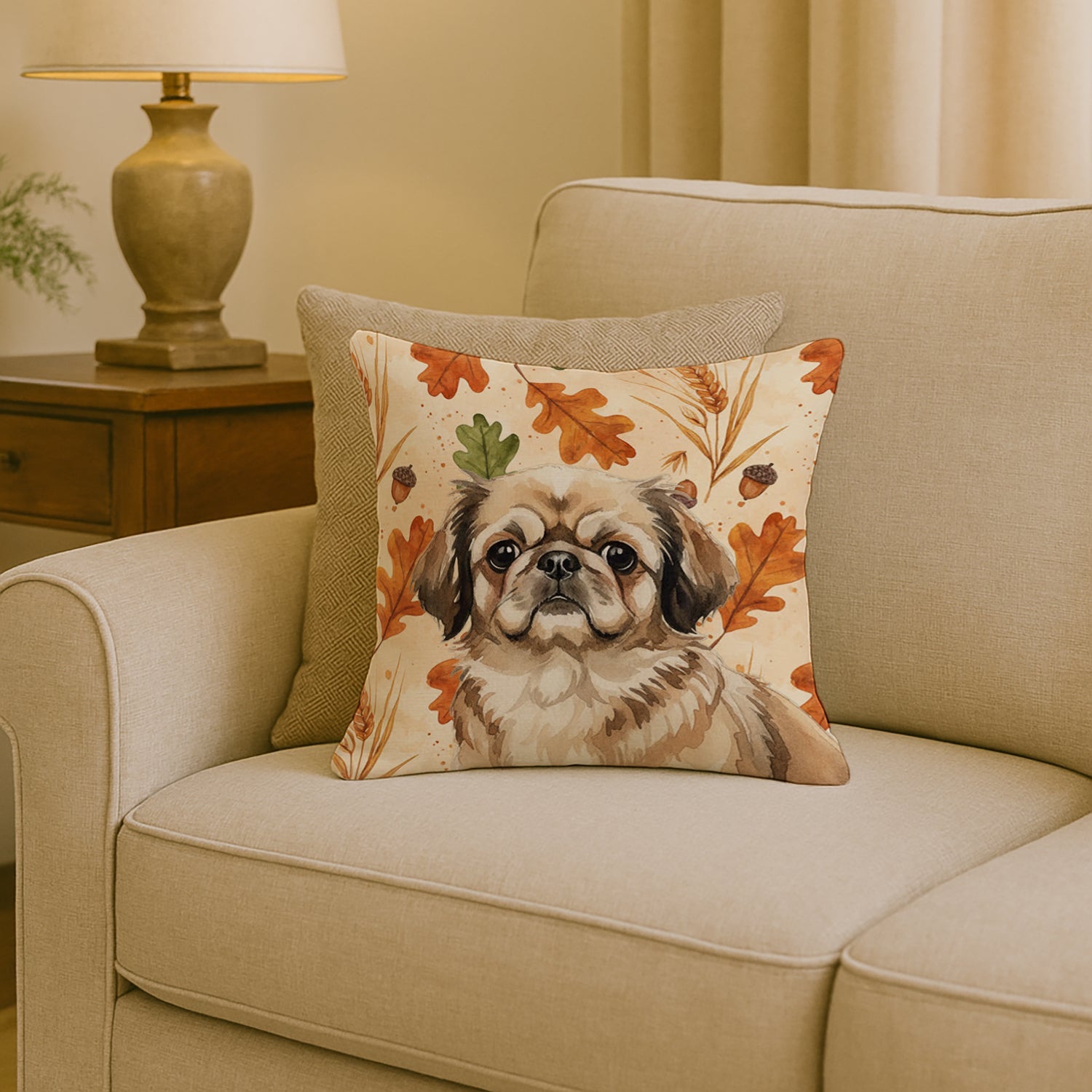 Sable Pekingese Heirloom Fall Decorative Throw Pillow 18x18 Indoor Outdoor Accent Cushion, Fabric Cover with Insert for Sofa, Bed, Porch & Living Room