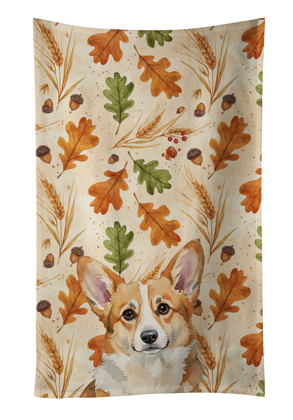 Corgi Heirloom Fall Kitchen Towel Velour Plush Front and Cotton Loop Back Machine Washable