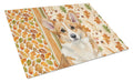 Corgi Heirloom Fall Cutting Board Tempered Glass Kitchen Cutting Surface, Heat Resistant Chopping, Non-Slip Feet, Food Prep & Serving