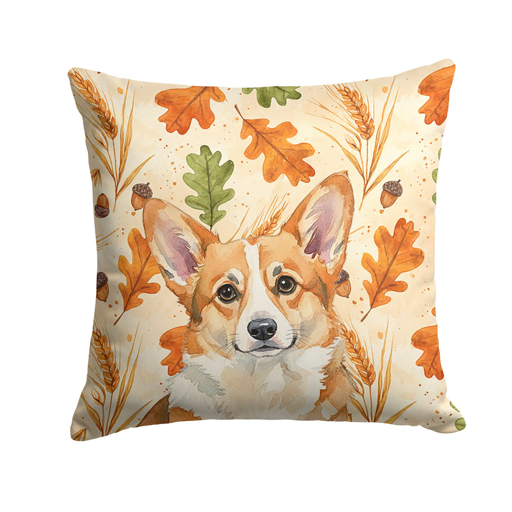 Corgi Heirloom Fall Decorative Throw Pillow 14x14 Indoor Outdoor Accent Cushion, Fabric Cover with Insert for Sofa, Bed, Porch & Living Room