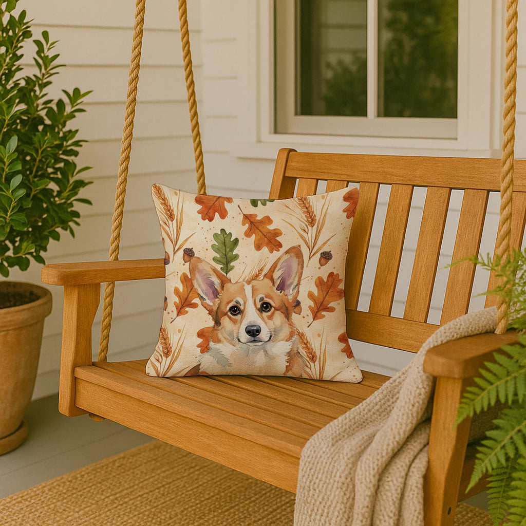 Corgi Heirloom Fall Decorative Throw Pillow 18x18 Indoor Outdoor Accent Cushion, Fabric Cover with Insert for Sofa, Bed, Porch & Living Room