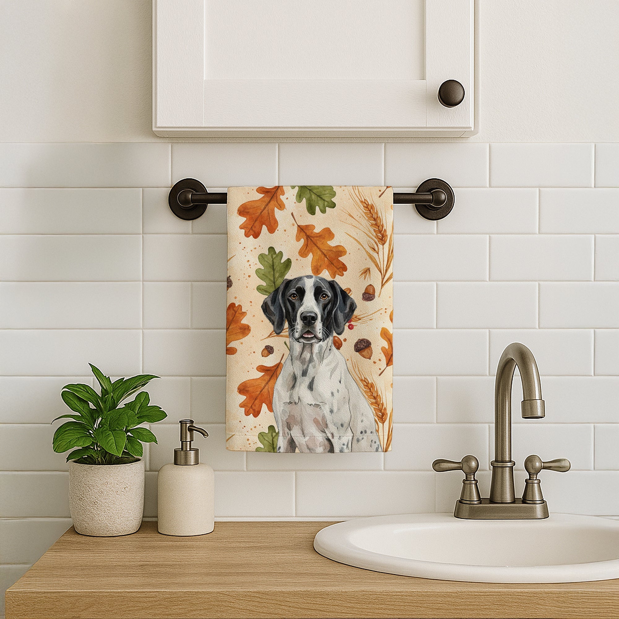 Black and White Pointer Heirloom Fall Kitchen Towel Velour Plush Front and Cotton Loop Back Machine Washable