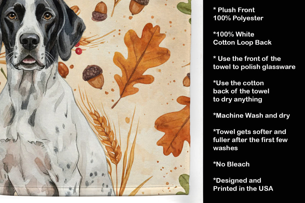 Black and White Pointer Heirloom Fall Kitchen Towel Velour Plush Front and Cotton Loop Back Machine Washable