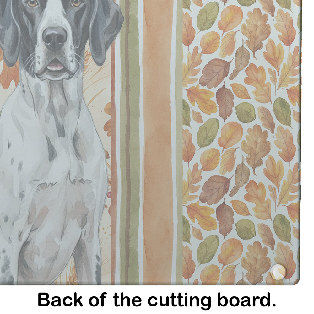 Black and White Pointer Heirloom Fall Cutting Board Tempered Glass Kitchen Cutting Surface, Heat Resistant Chopping, Non-Slip Feet, Food Prep & Serving