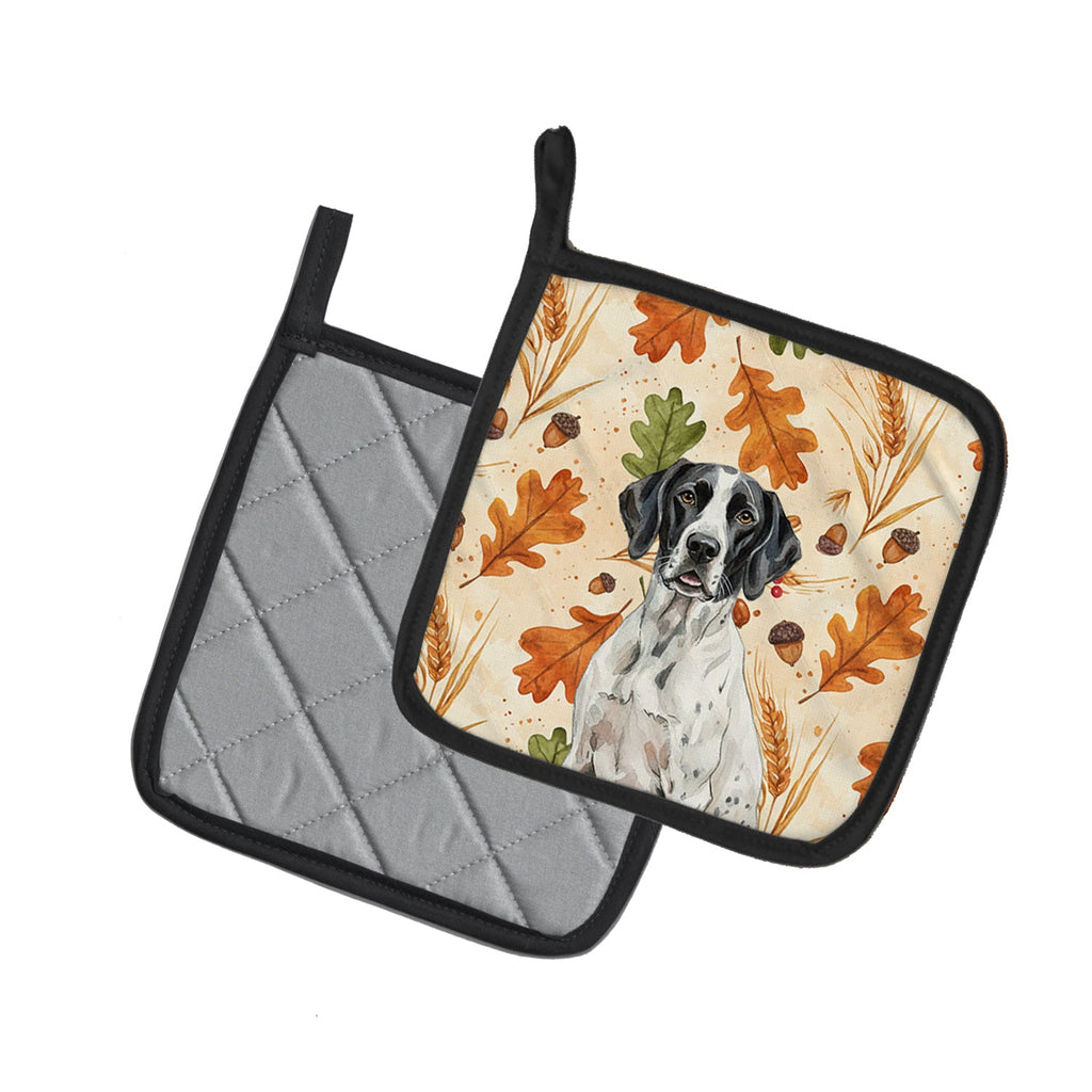 Black and White Pointer Heirloom Fall Pot Holder Set of 2 Heat Resistant Quilted Hot Pads 7.5 x 7.5 Inch, Insulated Kitchen Trivets for Cooking & Baking