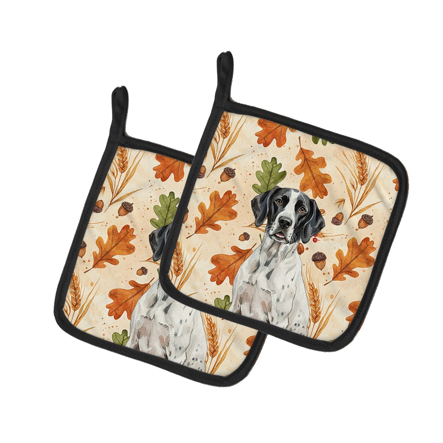 Black and White Pointer Heirloom Fall Pot Holder Set of 2 Heat Resistant Quilted Hot Pads 7.5 x 7.5 Inch, Insulated Kitchen Trivets for Cooking & Baking
