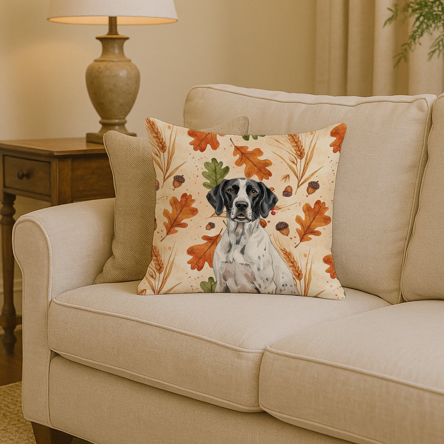 Black and White Pointer Heirloom Fall Decorative Throw Pillow 14x14 Indoor Outdoor Accent Cushion, Fabric Cover with Insert for Sofa, Bed, Porch & Living Room