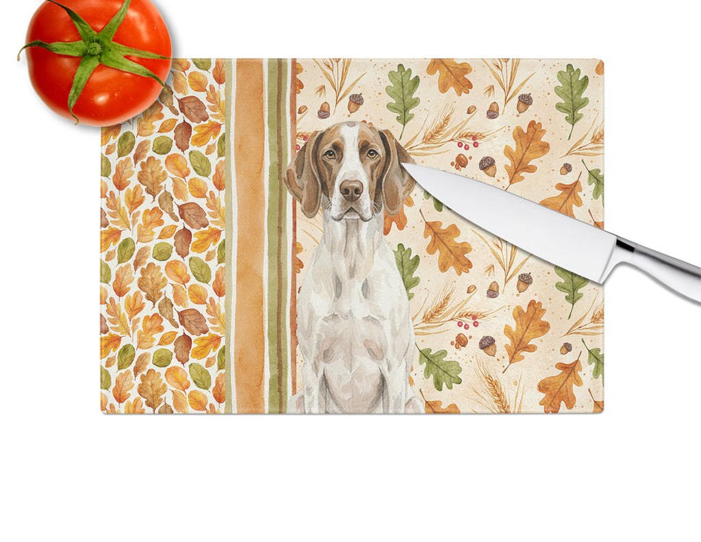 Liver and White Pointer Heirloom Fall Cutting Board Tempered Glass Kitchen Cutting Surface, Heat Resistant Chopping, Non-Slip Feet, Food Prep & Serving