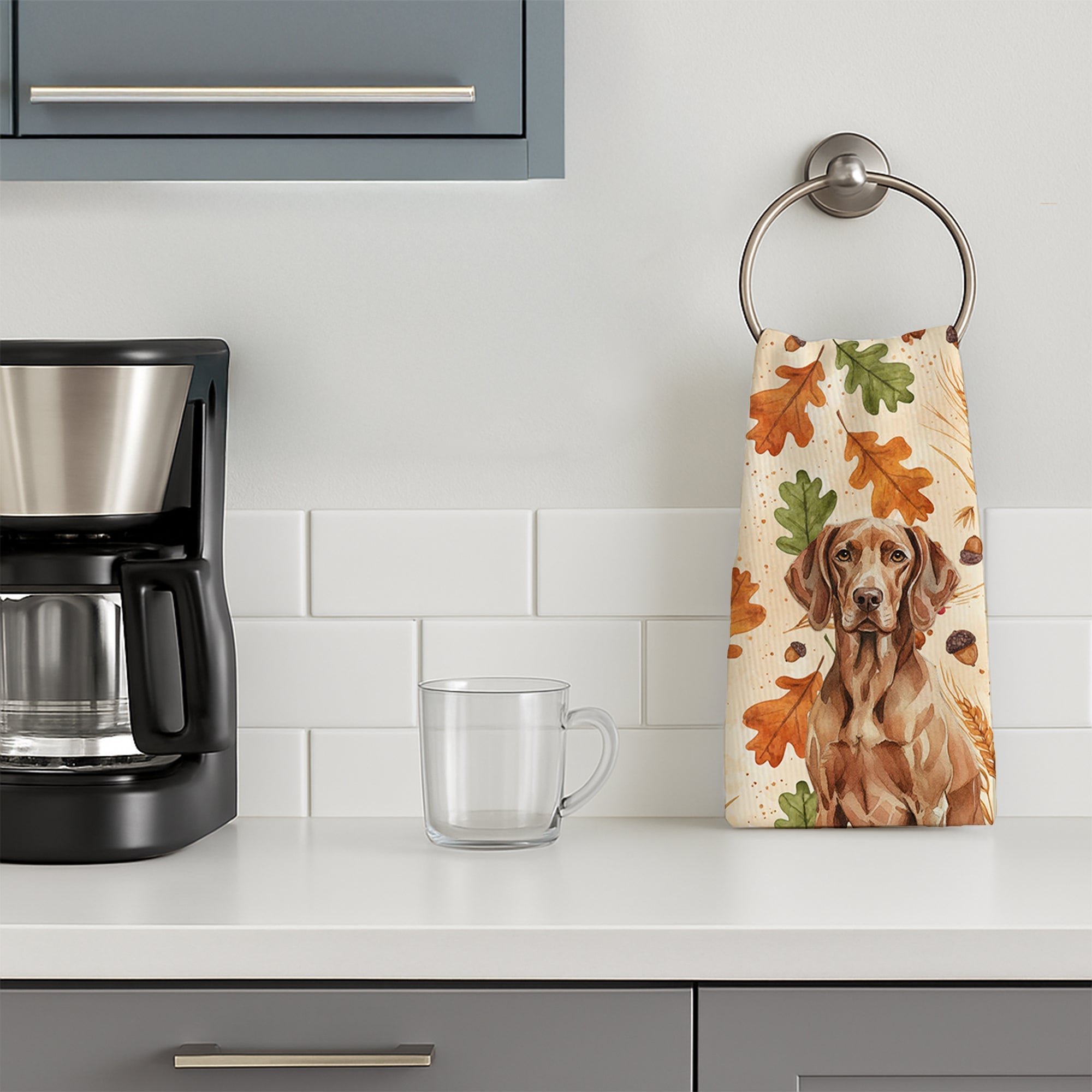Liver Pointer Heirloom Fall Kitchen Towel Velour Plush Front and Cotton Loop Back Machine Washable