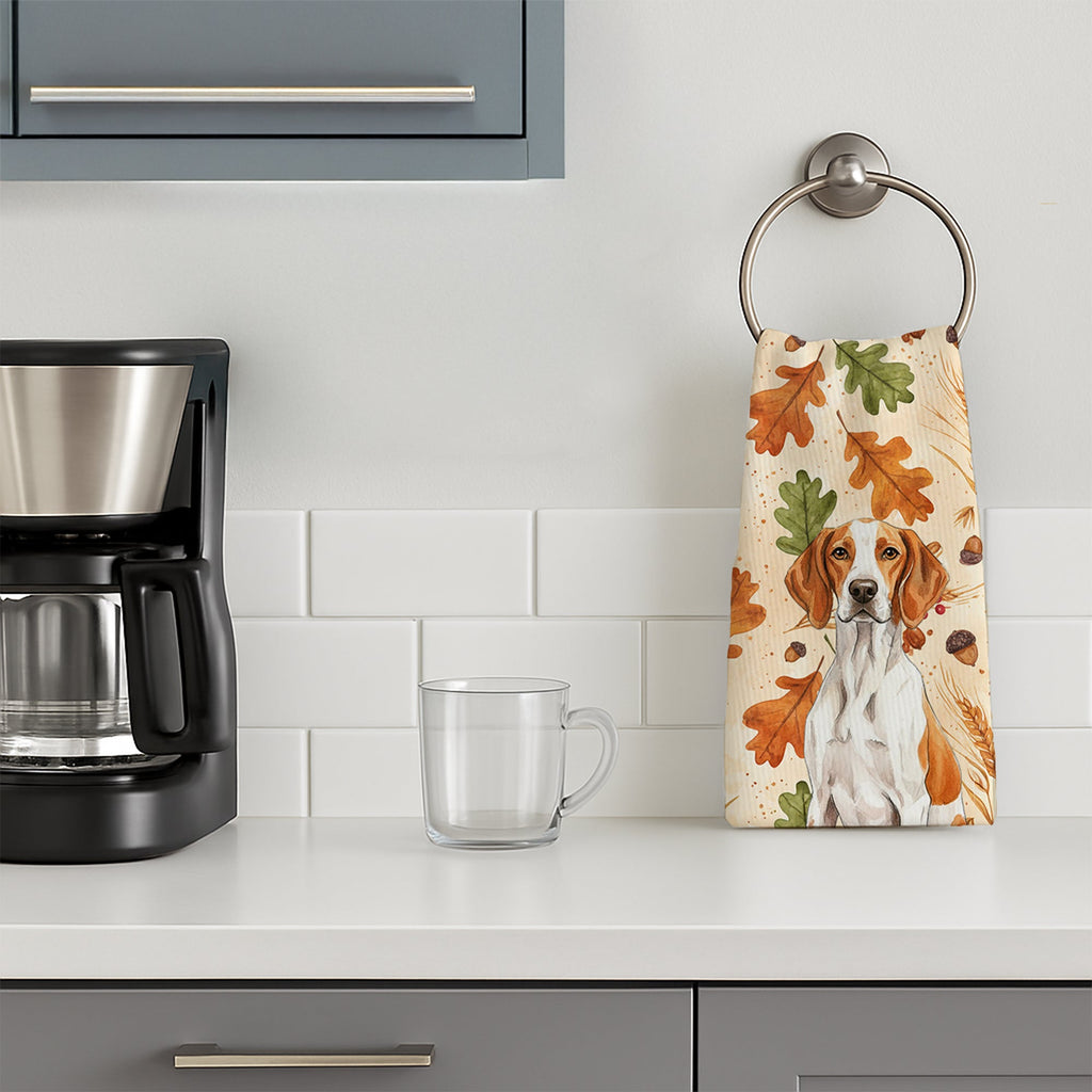 Orange and White Pointer Heirloom Fall Kitchen Towel Velour Plush Front and Cotton Loop Back Machine Washable