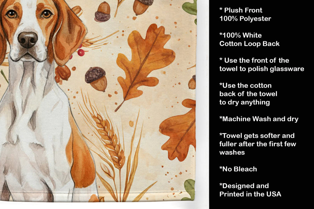 Orange and White Pointer Heirloom Fall Kitchen Towel Velour Plush Front and Cotton Loop Back Machine Washable
