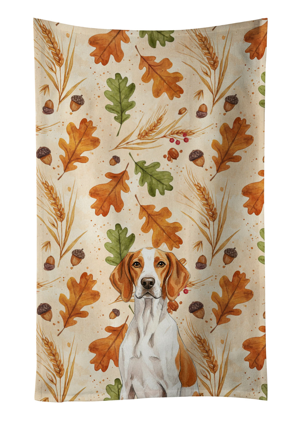 Orange and White Pointer Heirloom Fall Kitchen Towel Velour Plush Front and Cotton Loop Back Machine Washable