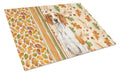 Orange and White Pointer Heirloom Fall Cutting Board Tempered Glass Kitchen Cutting Surface, Heat Resistant Chopping, Non-Slip Feet, Food Prep & Serving