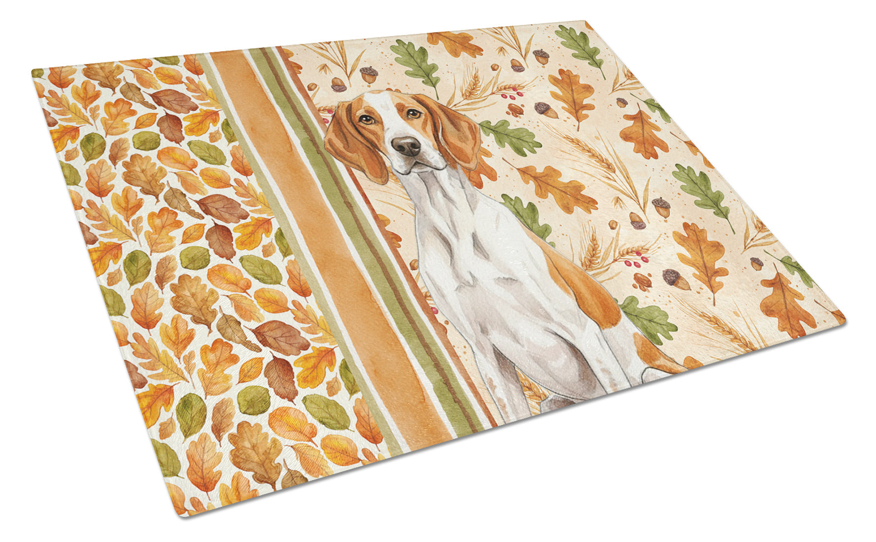 Orange and White Pointer Heirloom Fall Cutting Board Tempered Glass Kitchen Cutting Surface, Heat Resistant Chopping, Non-Slip Feet, Food Prep & Serving