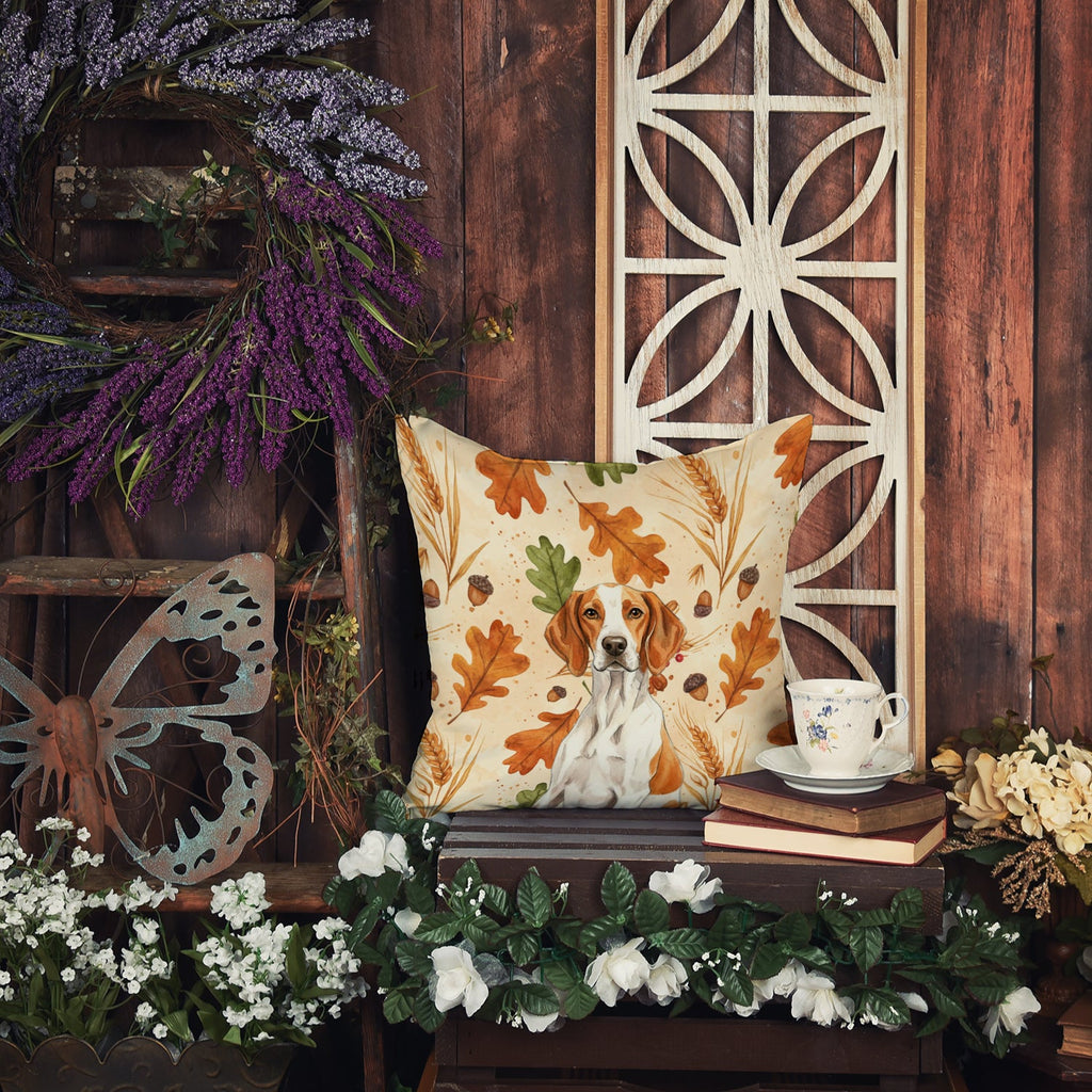 Orange and White Pointer Heirloom Fall Decorative Throw Pillow 14x14 Indoor Outdoor Accent Cushion, Fabric Cover with Insert for Sofa, Bed, Porch & Living Room