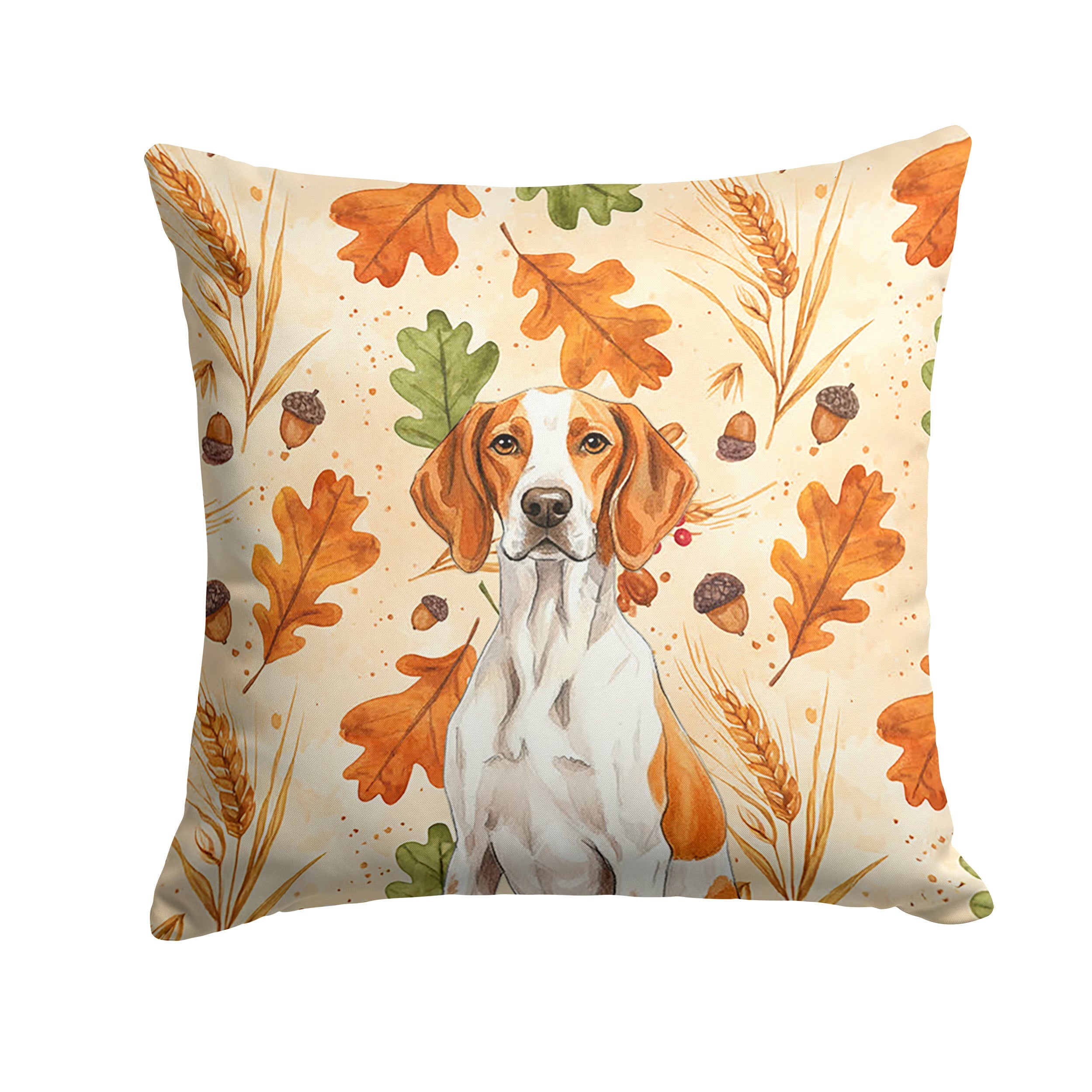 Orange and White Pointer Heirloom Fall Decorative Throw Pillow 18x18 Indoor Outdoor Accent Cushion, Fabric Cover with Insert for Sofa, Bed, Porch & Living Room