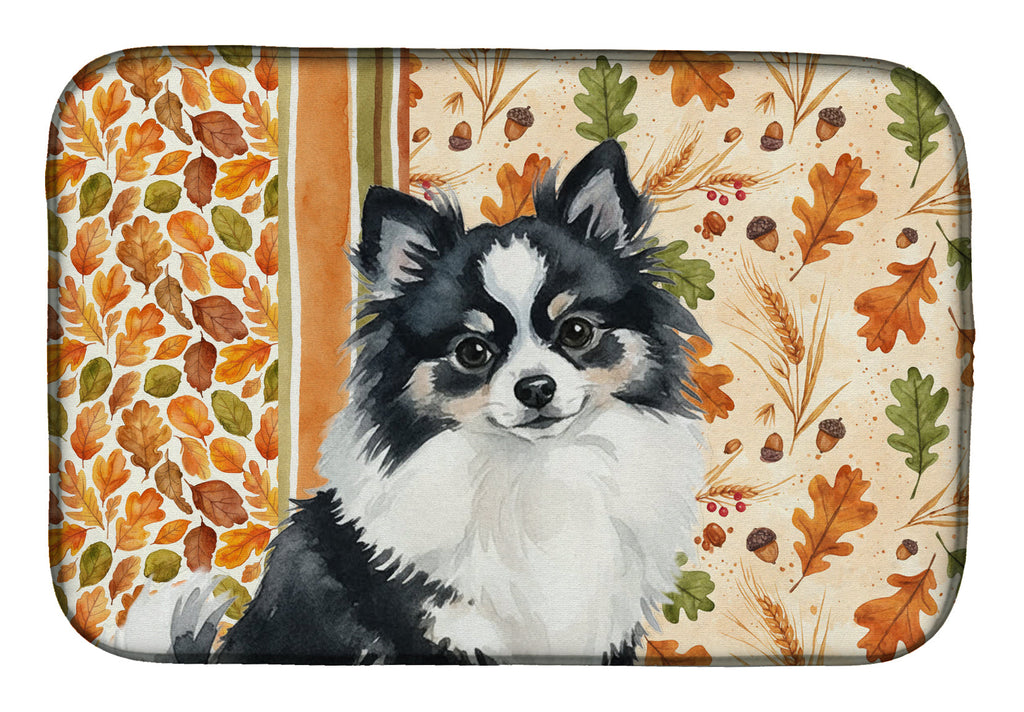 Black and White Pomeranian Heirloom Fall Dish Drying Mat Absorbent Dish Drying Mat Pad for Kitchen Counter Dish Drainer Mat for Countertop, 14 x 21", Multicolor