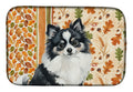 Black and White Pomeranian Heirloom Fall Dish Drying Mat Absorbent Dish Drying Mat Pad for Kitchen Counter Dish Drainer Mat for Countertop, 14 x 21", Multicolor
