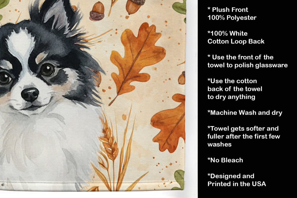 Black and White Pomeranian Heirloom Fall Kitchen Towel Velour Plush Front and Cotton Loop Back Machine Washable