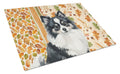 Black and White Pomeranian Heirloom Fall Cutting Board Tempered Glass Kitchen Cutting Surface, Heat Resistant Chopping, Non-Slip Feet, Food Prep & Serving