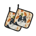 Black and White Pomeranian Heirloom Fall Pot Holder Set of 2 Heat Resistant Quilted Hot Pads 7.5 x 7.5 Inch, Insulated Kitchen Trivets for Cooking & Baking