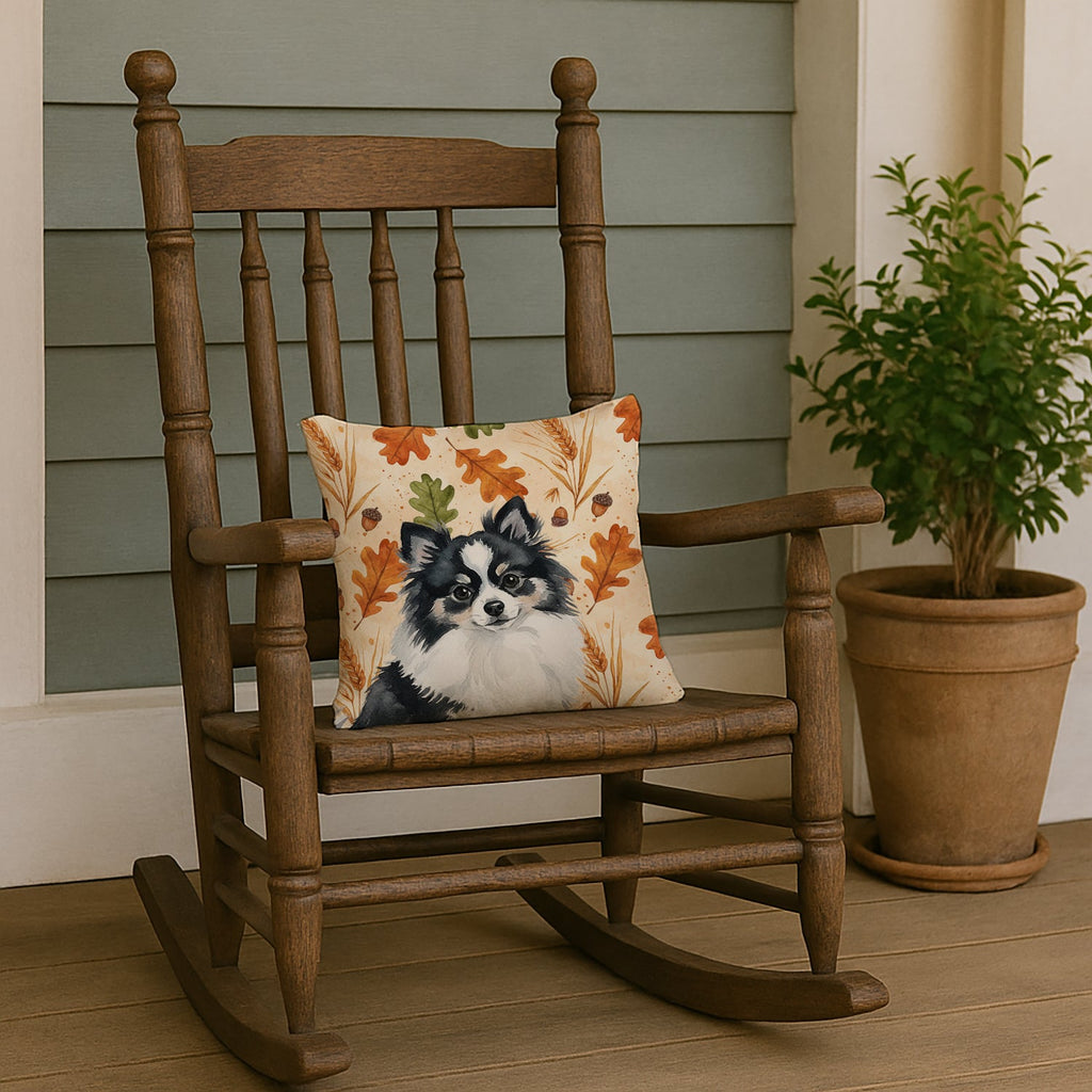 Black and White Pomeranian Heirloom Fall Decorative Throw Pillow 14x14 Indoor Outdoor Accent Cushion, Fabric Cover with Insert for Sofa, Bed, Porch & Living Room