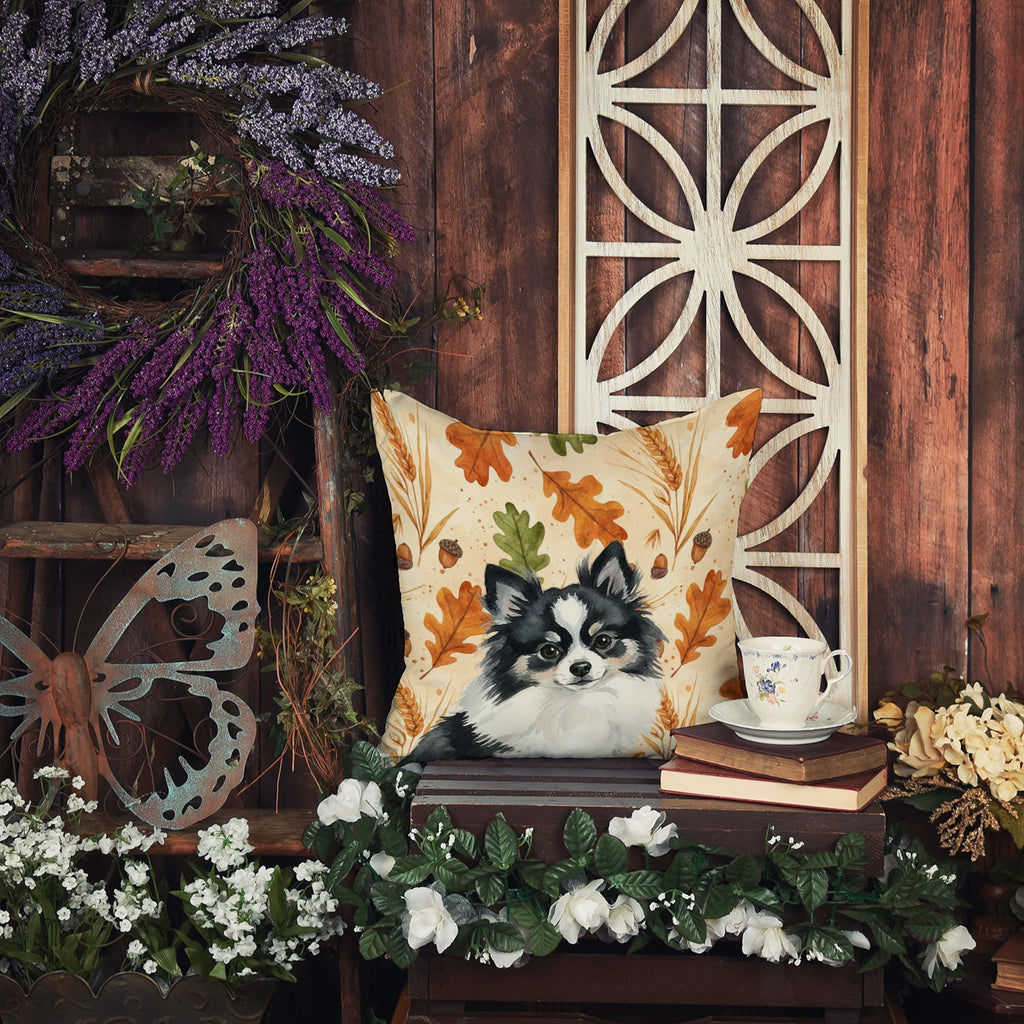 Black and White Pomeranian Heirloom Fall Decorative Throw Pillow 14x14 Indoor Outdoor Accent Cushion, Fabric Cover with Insert for Sofa, Bed, Porch & Living Room