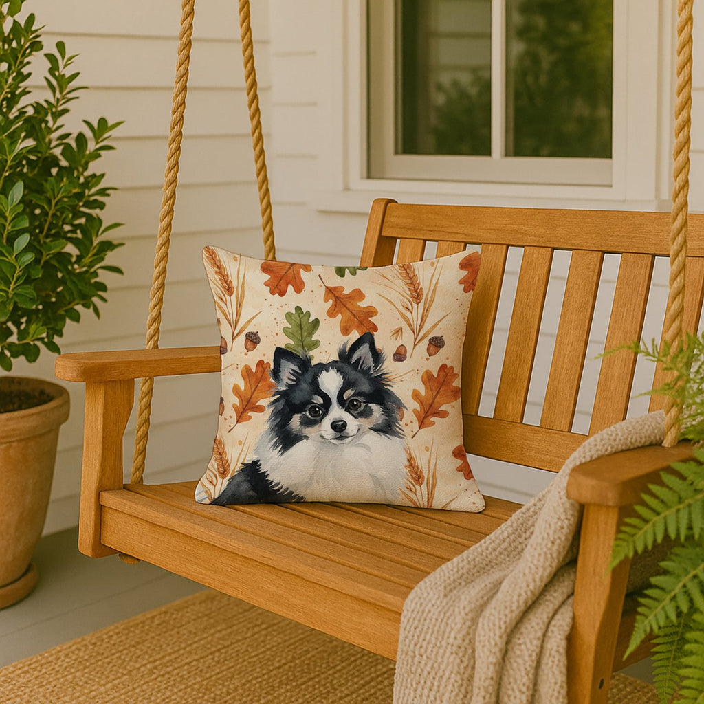 Black and White Pomeranian Heirloom Fall Decorative Throw Pillow 18x18 Indoor Outdoor Accent Cushion, Fabric Cover with Insert for Sofa, Bed, Porch & Living Room