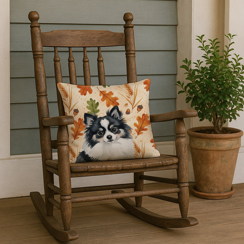 Black and White Pomeranian Heirloom Fall Decorative Throw Pillow 18x18 Indoor Outdoor Accent Cushion, Fabric Cover with Insert for Sofa, Bed, Porch & Living Room