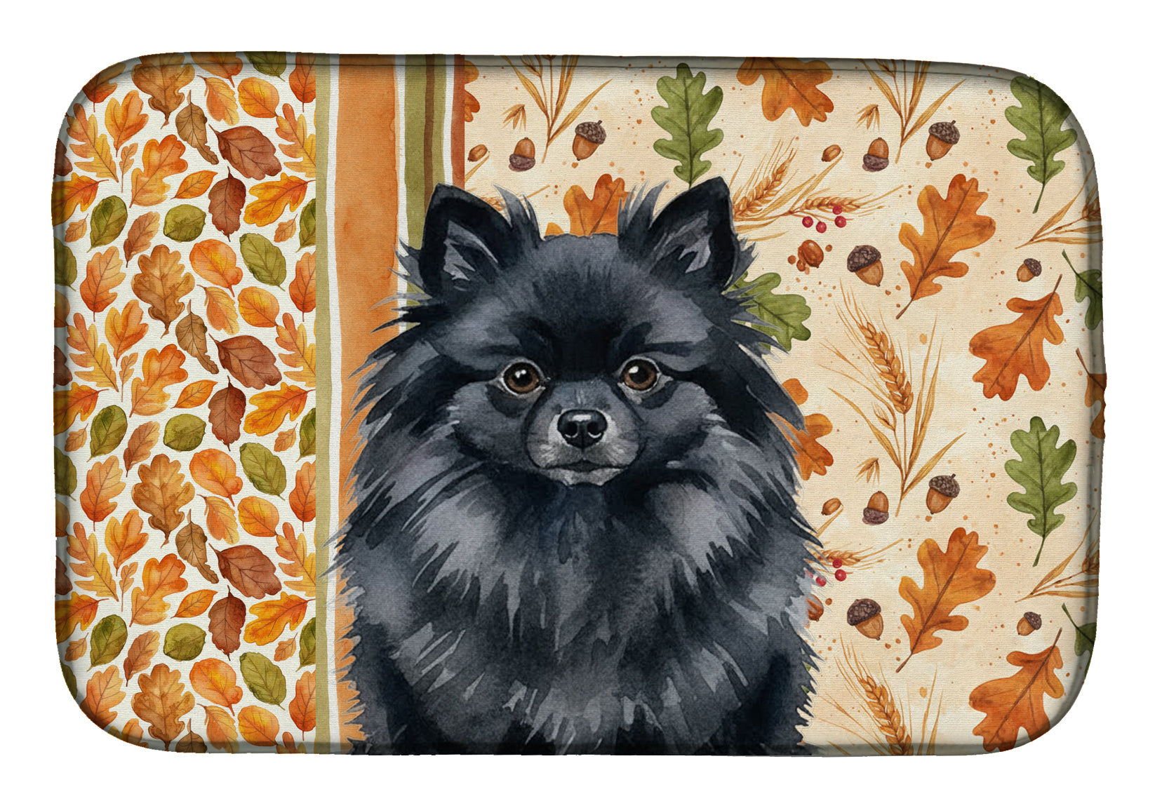 Black Pomeranian Heirloom Fall Dish Drying Mat Absorbent Dish Drying Mat Pad for Kitchen Counter Dish Drainer Mat for Countertop, 14 x 21", Multicolor