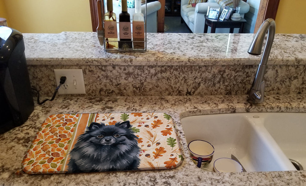 Black Pomeranian Heirloom Fall Dish Drying Mat Absorbent Dish Drying Mat Pad for Kitchen Counter Dish Drainer Mat for Countertop, 14 x 21", Multicolor