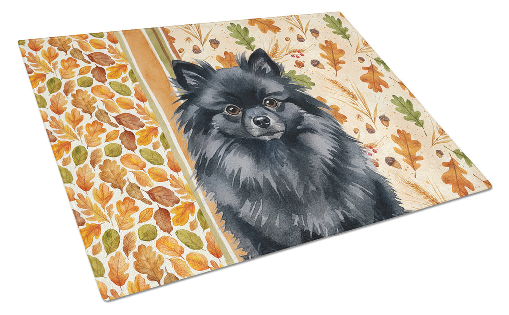 Black Pomeranian Heirloom Fall Cutting Board Tempered Glass Kitchen Cutting Surface, Heat Resistant Chopping, Non-Slip Feet, Food Prep & Serving