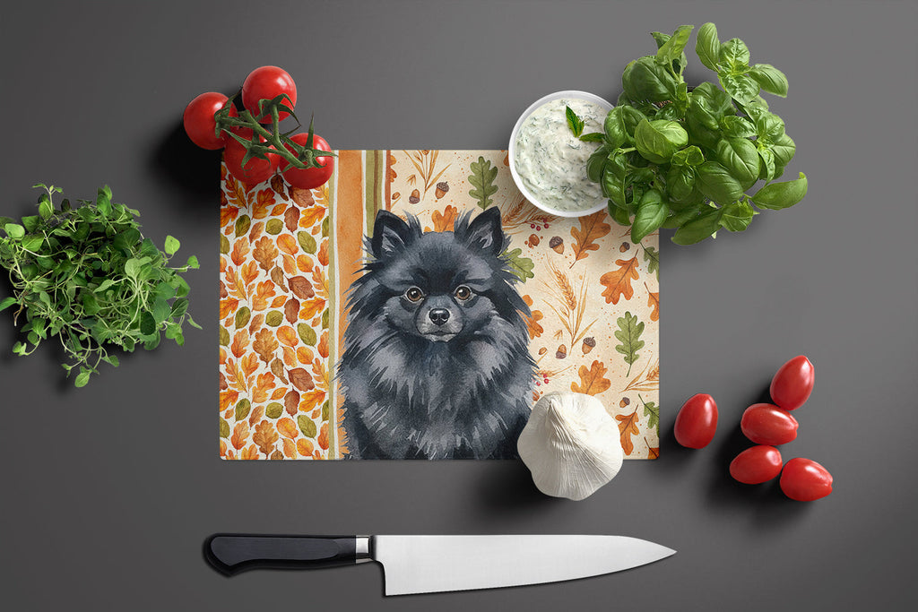 Black Pomeranian Heirloom Fall Cutting Board Tempered Glass Kitchen Cutting Surface, Heat Resistant Chopping, Non-Slip Feet, Food Prep & Serving