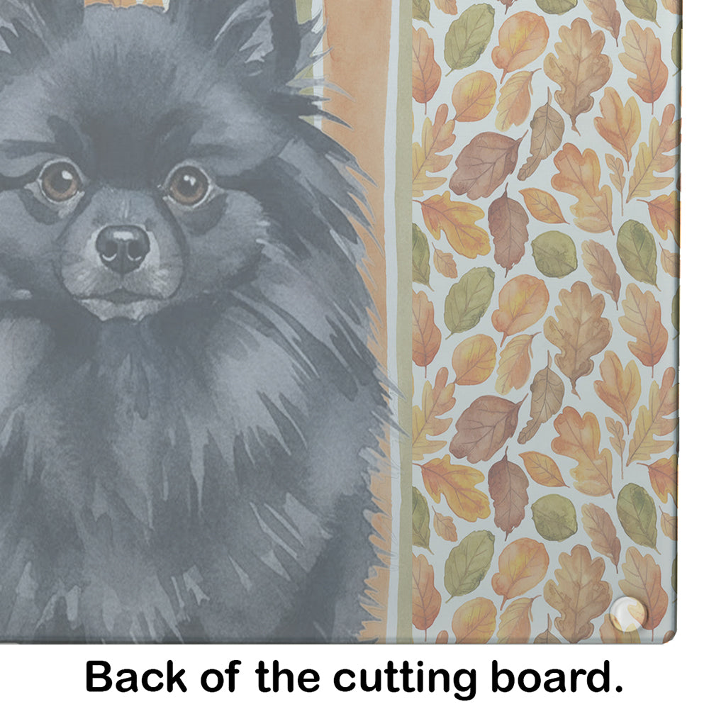 Black Pomeranian Heirloom Fall Cutting Board Tempered Glass Kitchen Cutting Surface, Heat Resistant Chopping, Non-Slip Feet, Food Prep & Serving