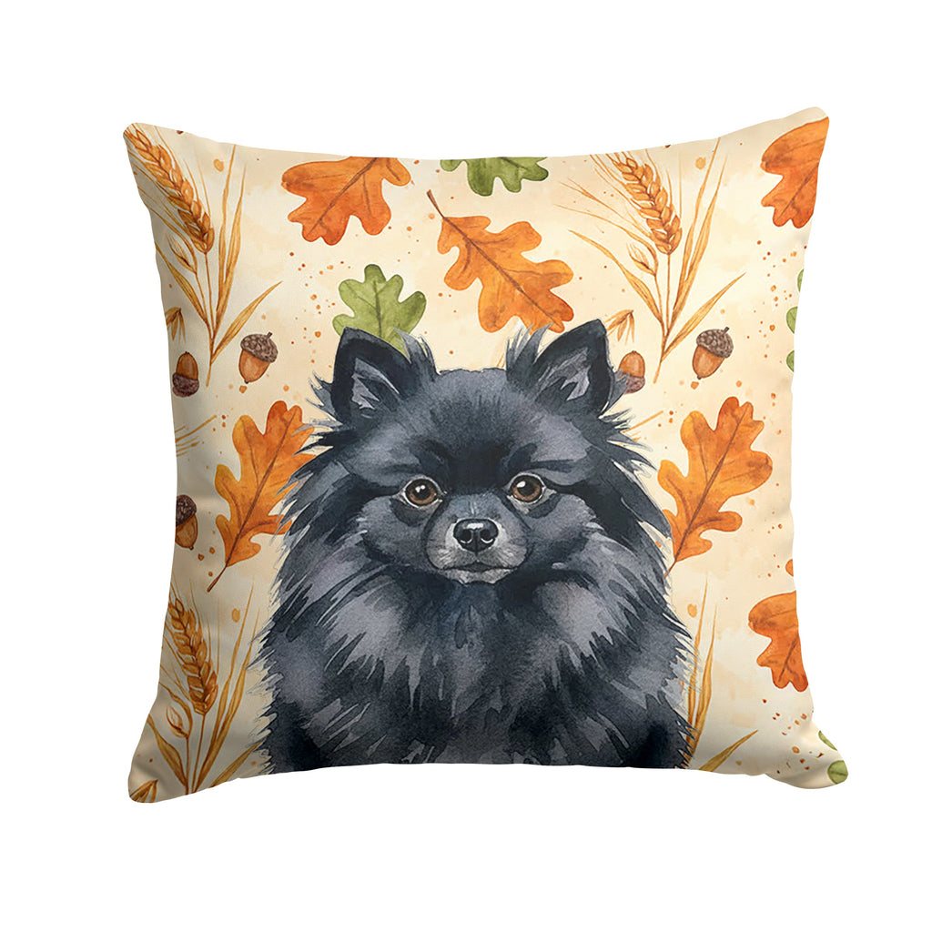 Black Pomeranian Heirloom Fall Decorative Throw Pillow 14x14 Indoor Outdoor Accent Cushion, Fabric Cover with Insert for Sofa, Bed, Porch & Living Room
