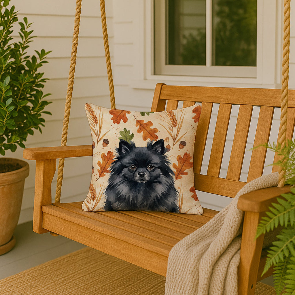 Black Pomeranian Heirloom Fall Decorative Throw Pillow 18x18 Indoor Outdoor Accent Cushion, Fabric Cover with Insert for Sofa, Bed, Porch & Living Room