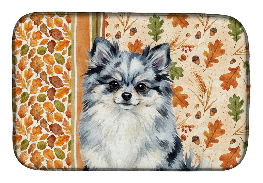Blue Merle Pomeranian Heirloom Fall Dish Drying Mat Absorbent Dish Drying Mat Pad for Kitchen Counter Dish Drainer Mat for Countertop, 14 x 21", Multicolor