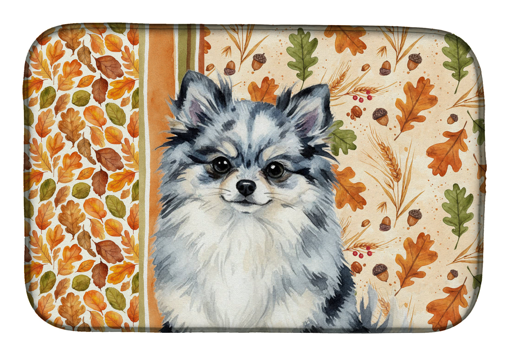 Blue Merle Pomeranian Heirloom Fall Dish Drying Mat Absorbent Dish Drying Mat Pad for Kitchen Counter Dish Drainer Mat for Countertop, 14 x 21", Multicolor