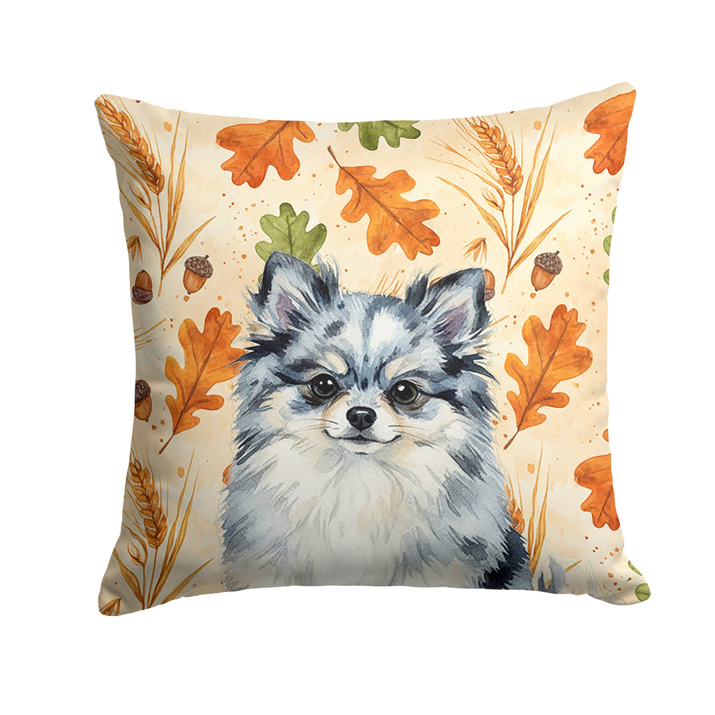 Blue Merle Pomeranian Heirloom Fall Decorative Throw Pillow 14x14 Indoor Outdoor Accent Cushion, Fabric Cover with Insert for Sofa, Bed, Porch & Living Room