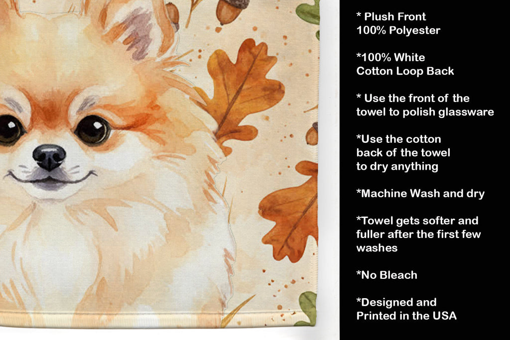 Pomeranian Heirloom Fall Kitchen Towel Velour Plush Front and Cotton Loop Back Machine Washable