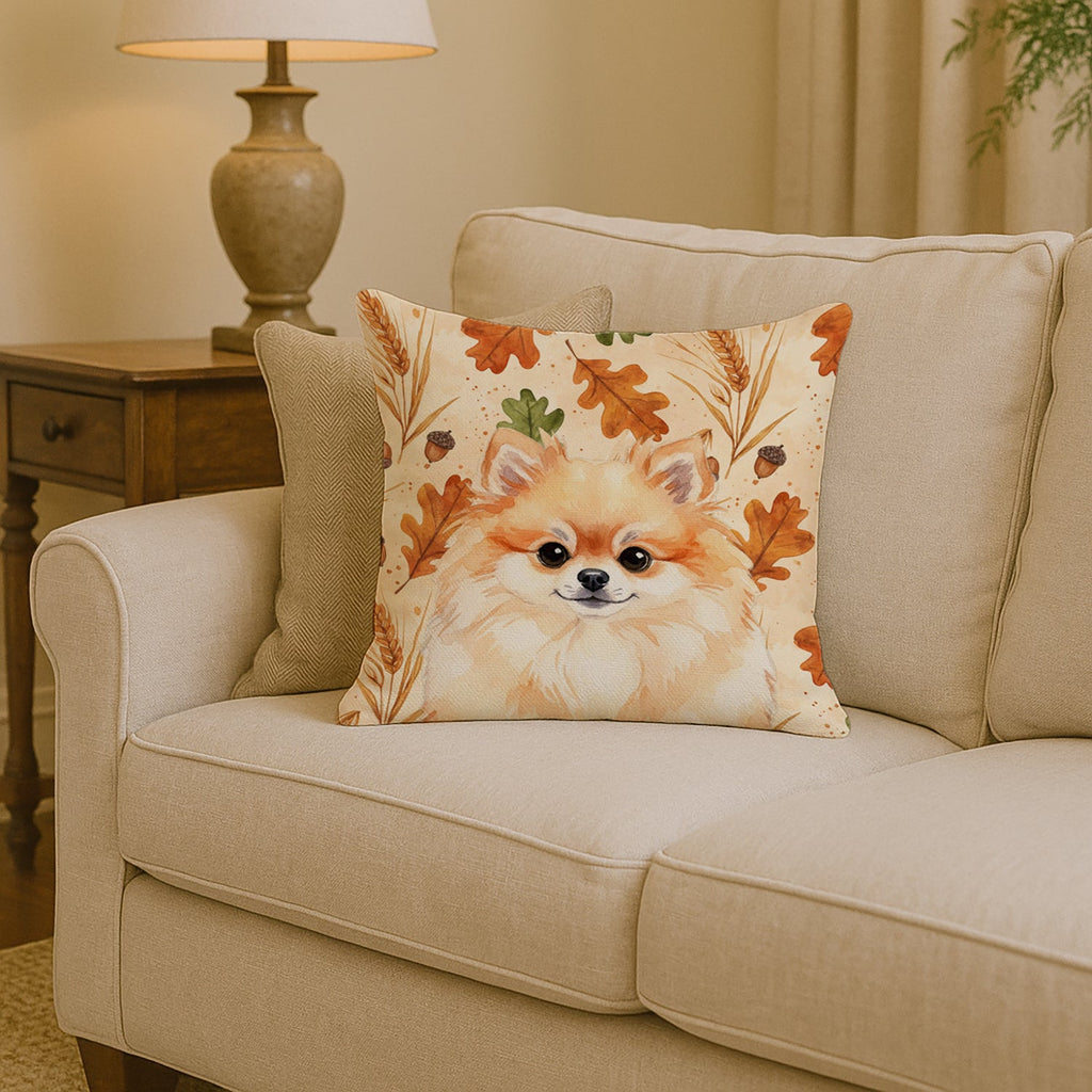 Pomeranian Heirloom Fall Decorative Throw Pillow 14x14 Indoor Outdoor Accent Cushion, Fabric Cover with Insert for Sofa, Bed, Porch & Living Room