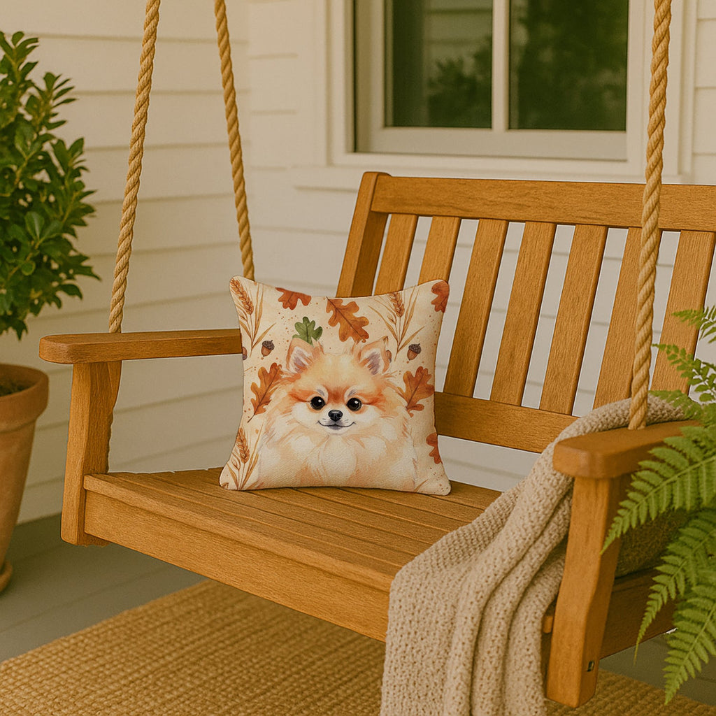 Pomeranian Heirloom Fall Decorative Throw Pillow 14x14 Indoor Outdoor Accent Cushion, Fabric Cover with Insert for Sofa, Bed, Porch & Living Room