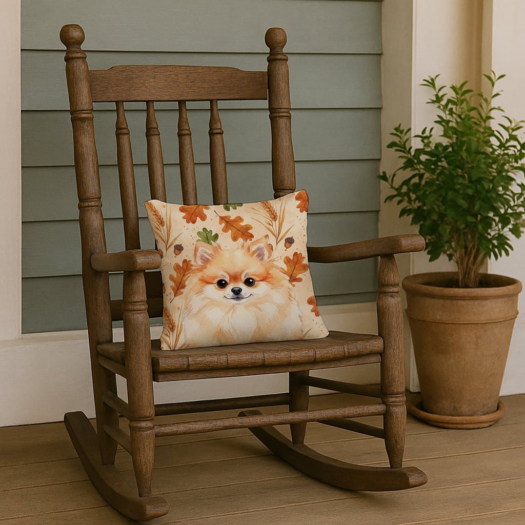 Pomeranian Heirloom Fall Decorative Throw Pillow 14x14 Indoor Outdoor Accent Cushion, Fabric Cover with Insert for Sofa, Bed, Porch & Living Room